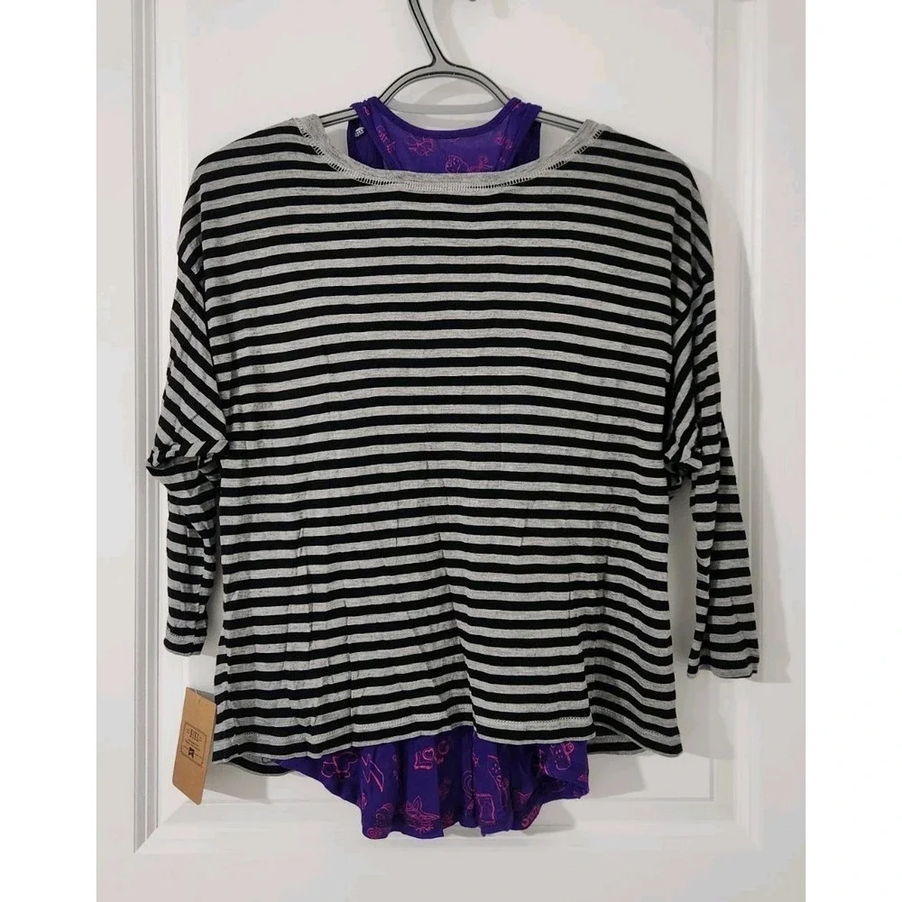 Nike Girls Gray Black Stripe‎ Purple Tank Tee Size L